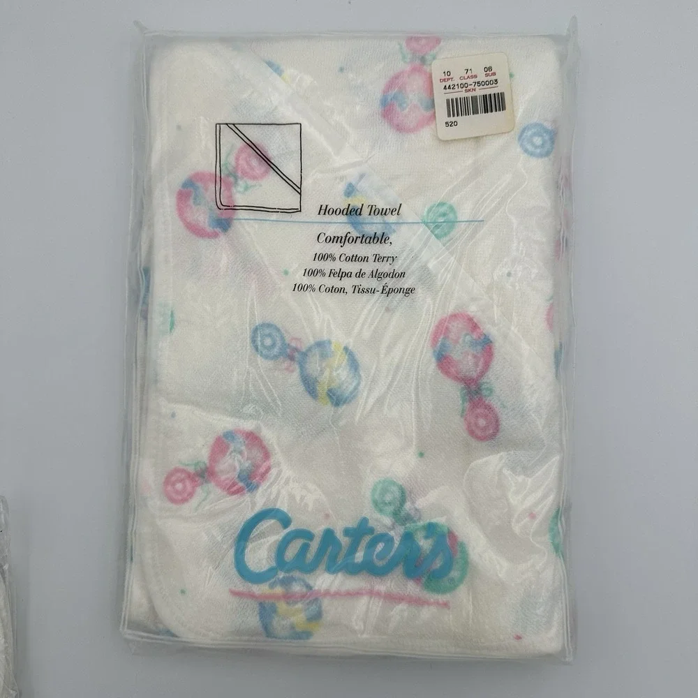 Vintage CARTER'S 100% Cotton Terry Hooded Towel & Matching Wash Clothes Set‎